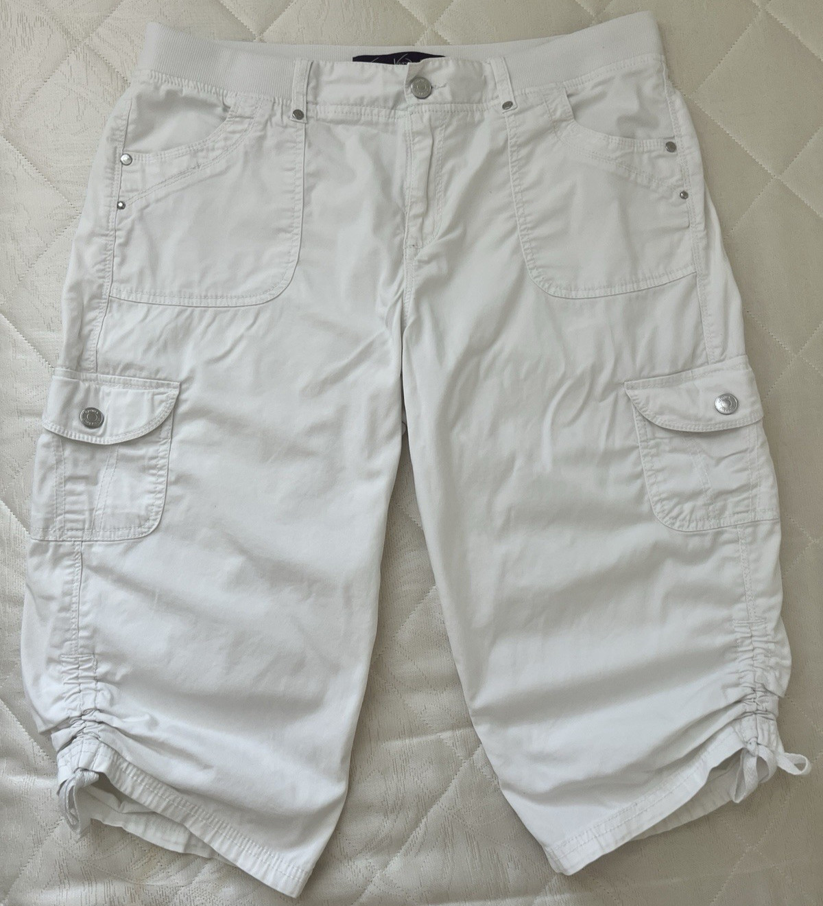 Gloria Vanderbilt Pants Womens 12 White Lana Skimmer Cargo Capri Crop Drawstring