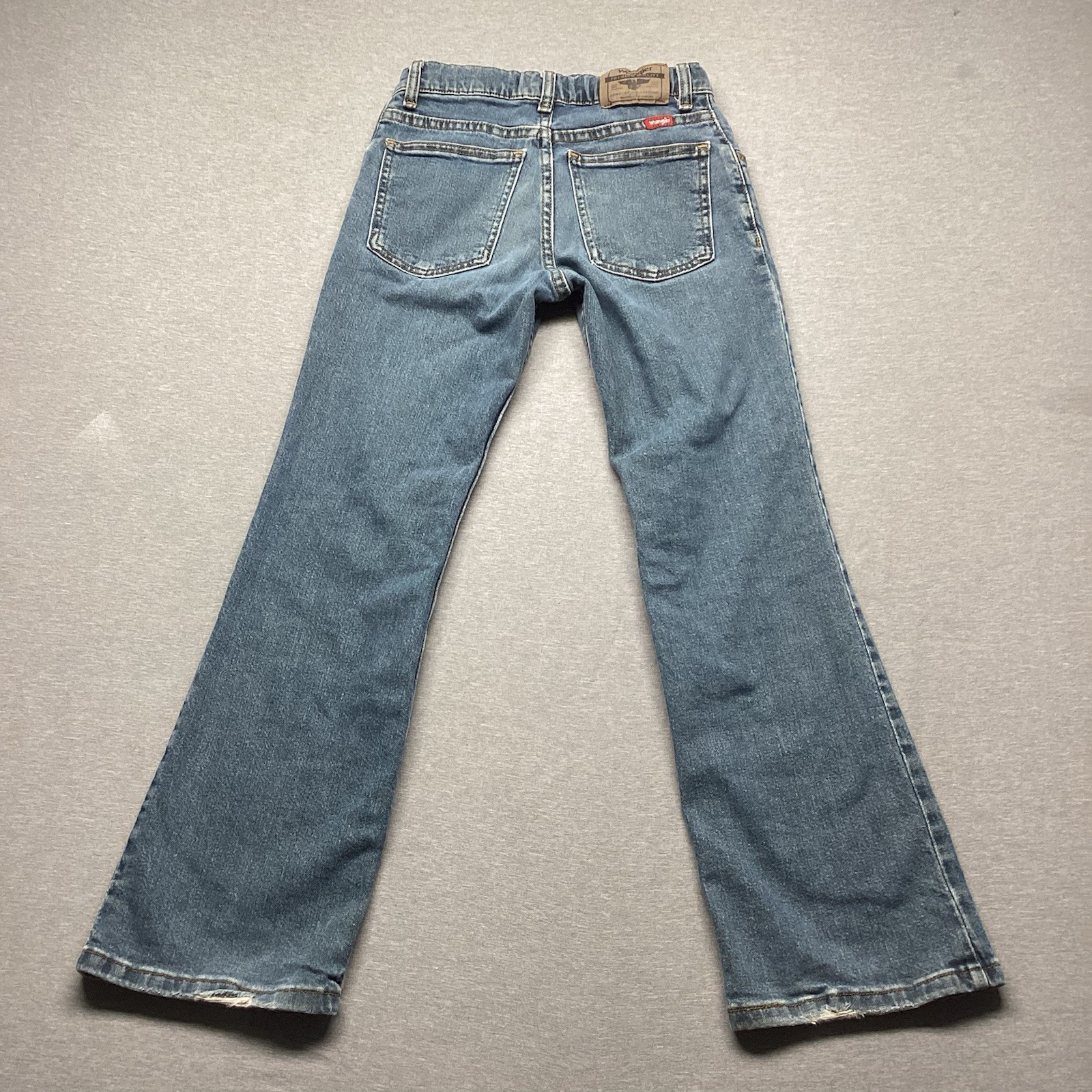 Wrangler Boot Cut Boys Size 12 Slim Denim Blue Jeans Distressed Play School
