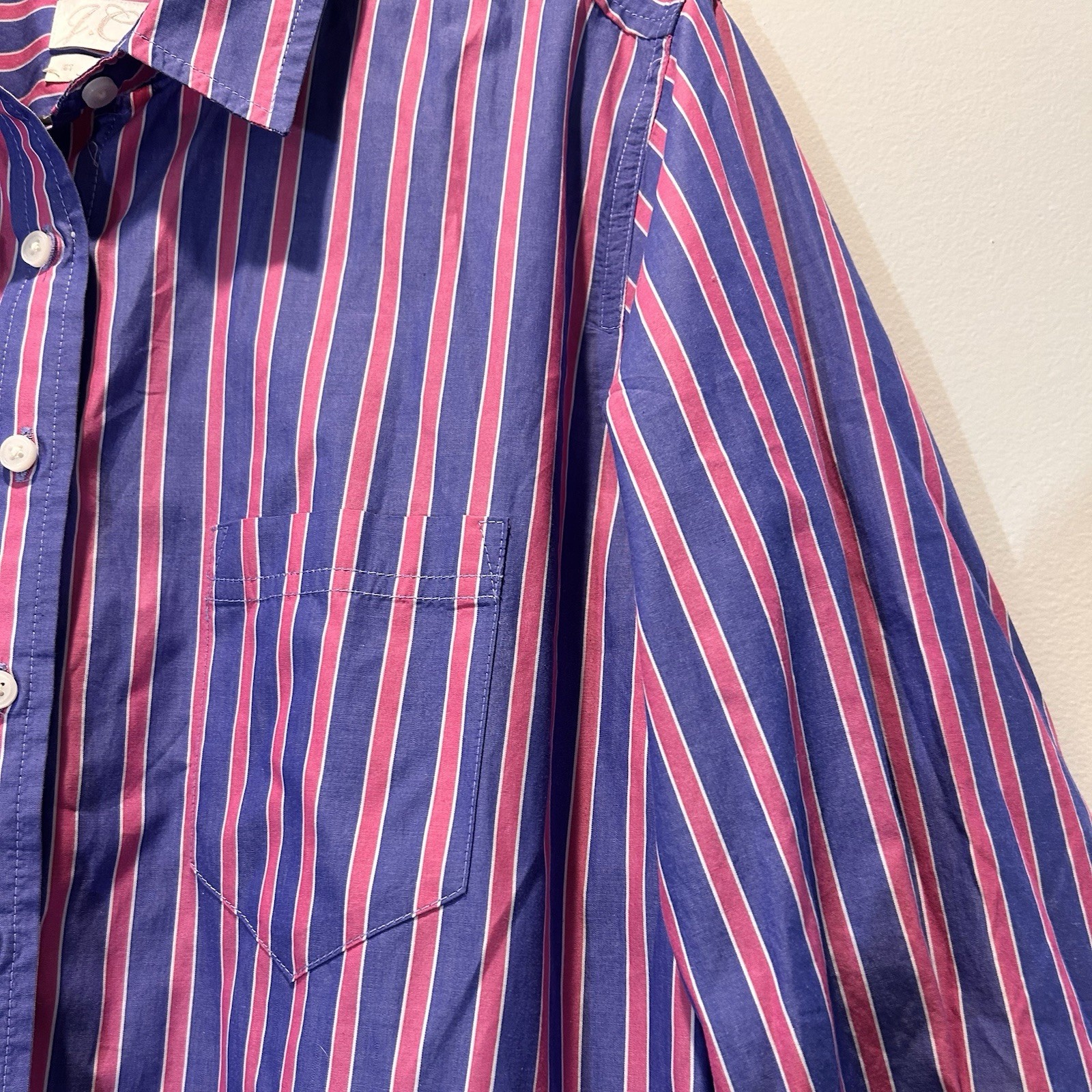 J.Crew Tall Striped Button-Down Cotton Shirtdress Blue Pink