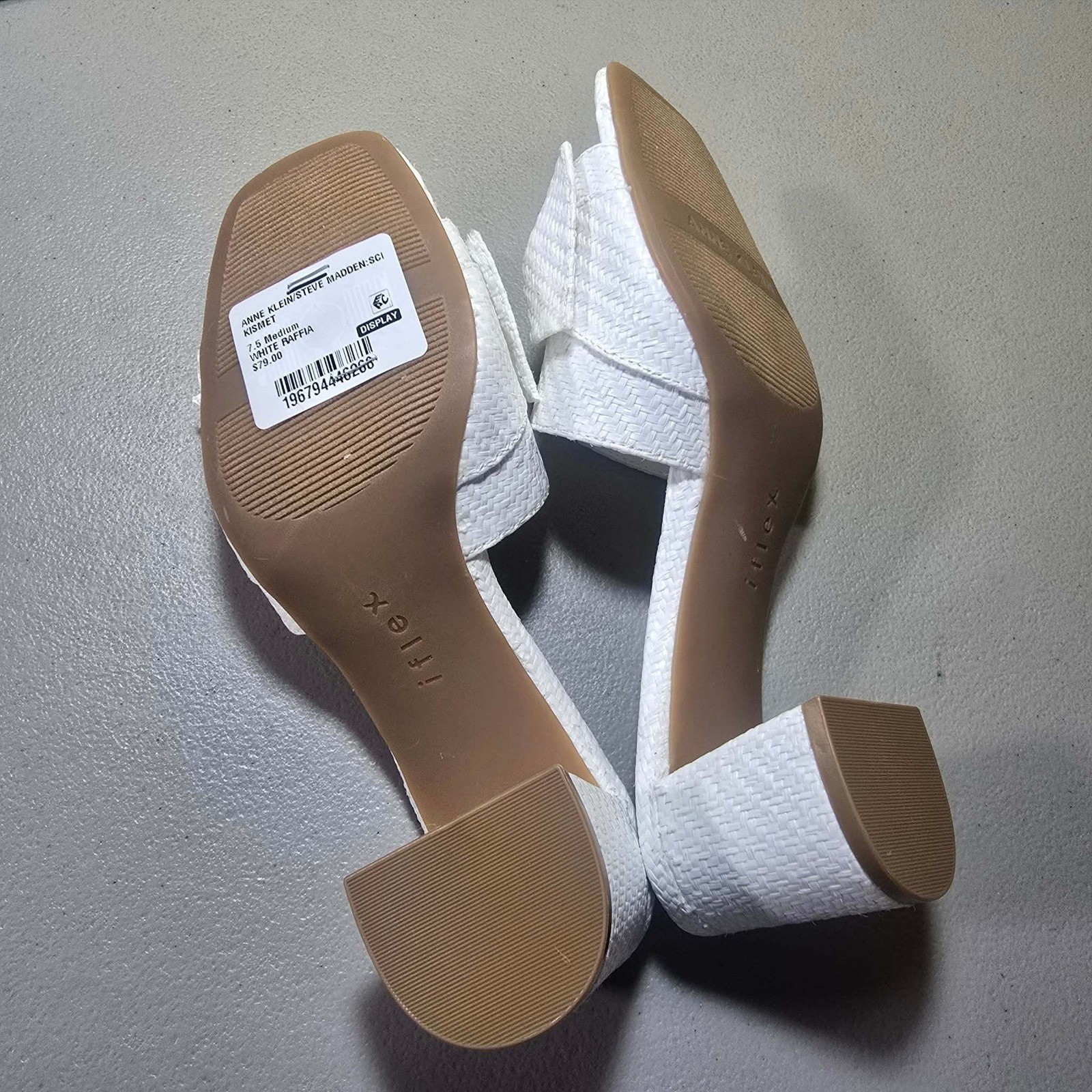 Anne Klein Kismet White Raffia Bow Block Heel Sandals Womens 7.5 M iFlex Mules