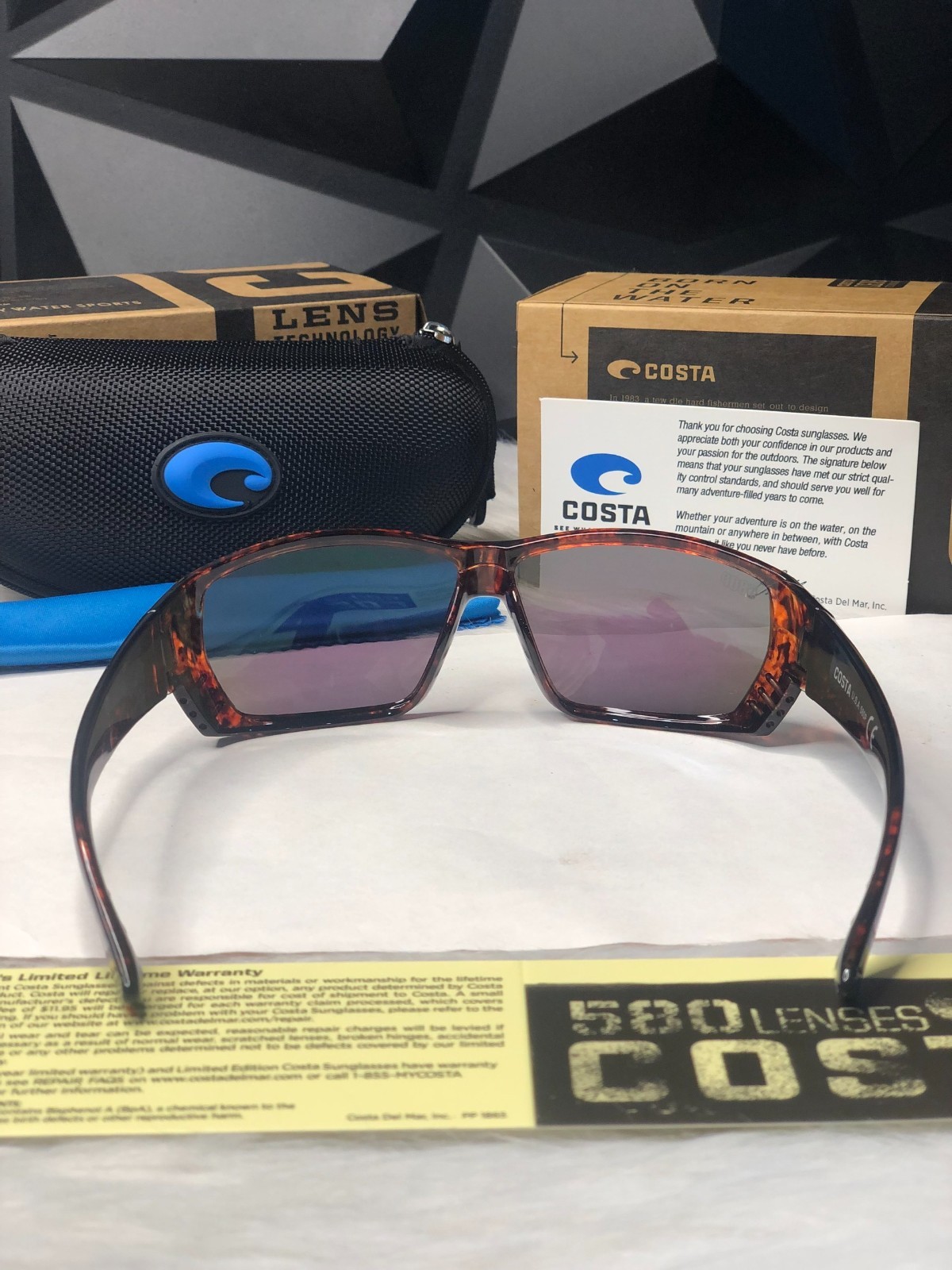 NWB Costa Del Mar Fantail Sunglasses Tortoise Blue Mirror Polarized 580P UV