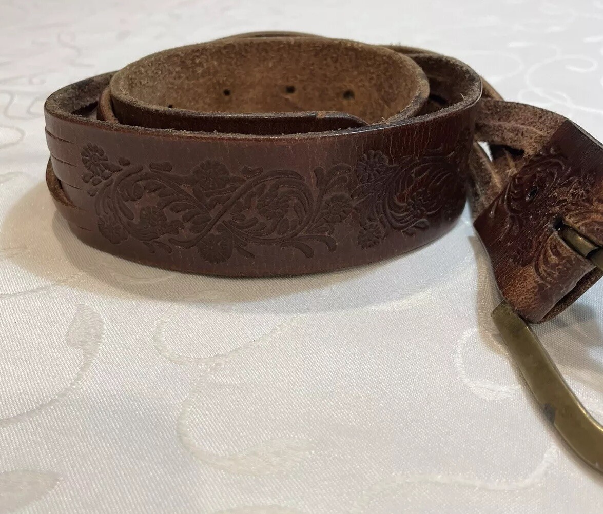 VINTAGE HAND TOOLED LEATHER BELT 41 Inches Belt Length Not Including Buckle