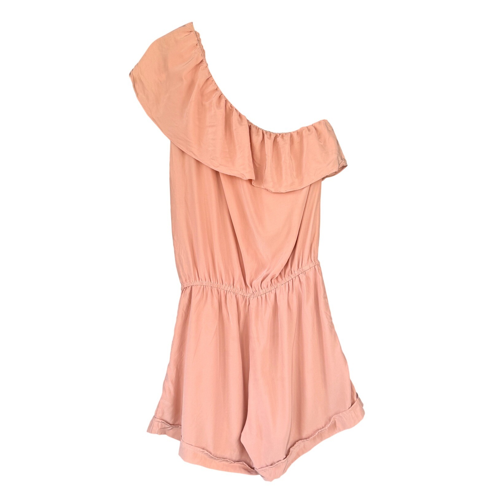 Jennifer Hope One Shoulder Ruffle Romper Silk Blend Party XS