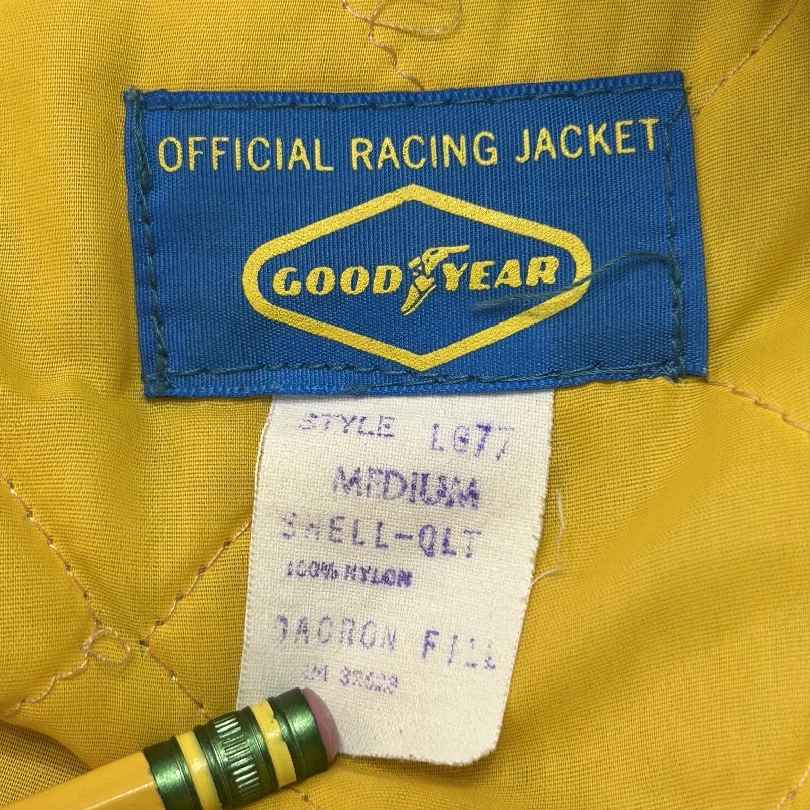 VTG 70s Good Year Tires Racing Jacket Size M USA Made Blue Nylon Quilt Lined