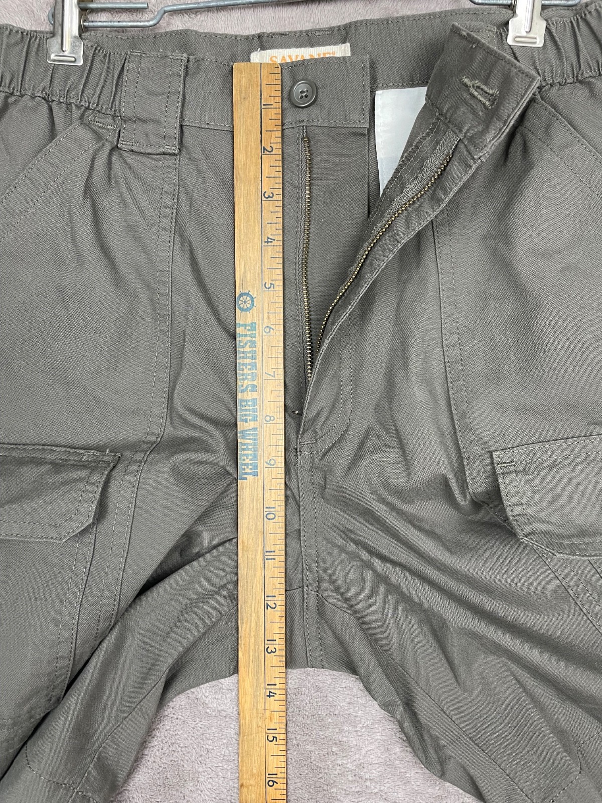 Savane Shorts Mens 34 Olive Green Cotton Canvas Elastic Waist Cargo Utility Hike