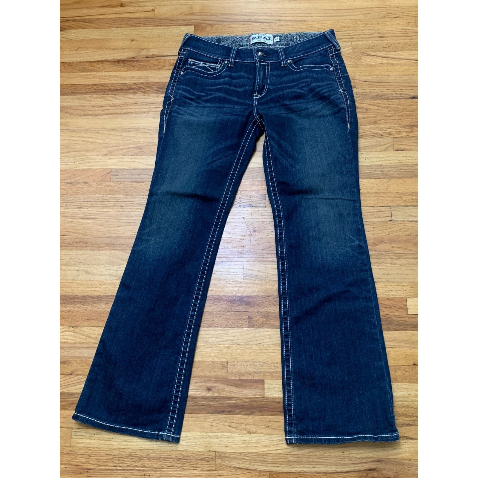 Ariat REAL Men’s Denim Dark Wash Bootcut Jeans 31R Contrast Stitch Stretch