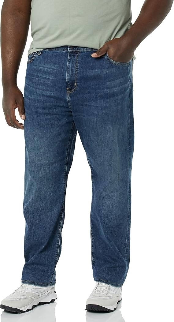 Mens Jeans Straight Fit High Stretch Denim Bootleg Pants Medium Wash 35W x 32L