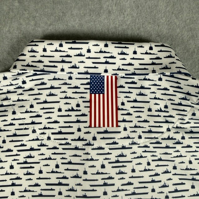 RHOBACK Polo Shirt Men’s XXXL Limited July 4th Edition Battleships and US Flag