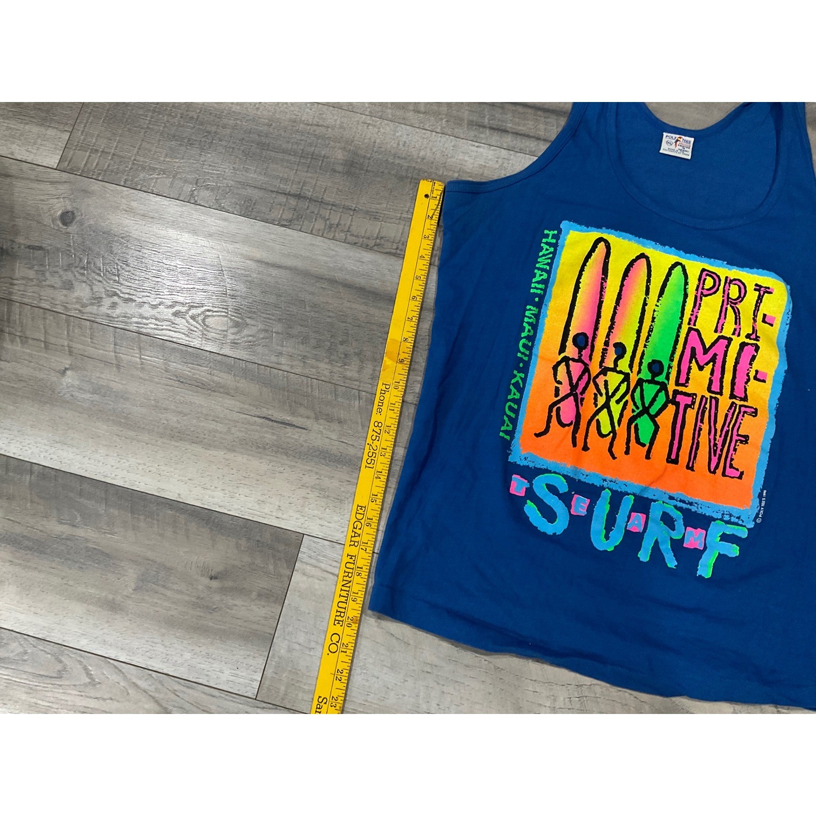 Vintage Poly Tees Hawaii Primitive Surf Tank Top Blue Neon Graphic XL 90s Oman
