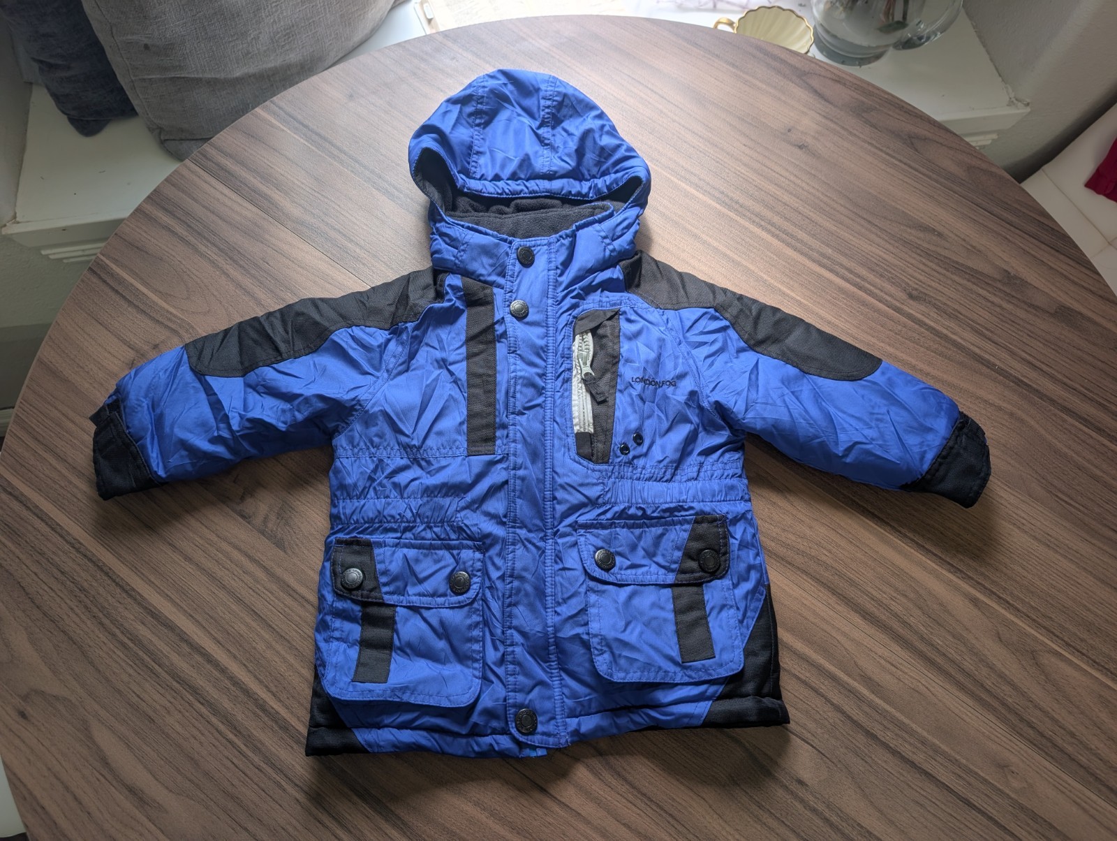London Fog Toddler Boys Blue Hooded Winter Coat Jacket Size 24M Fleece Lined