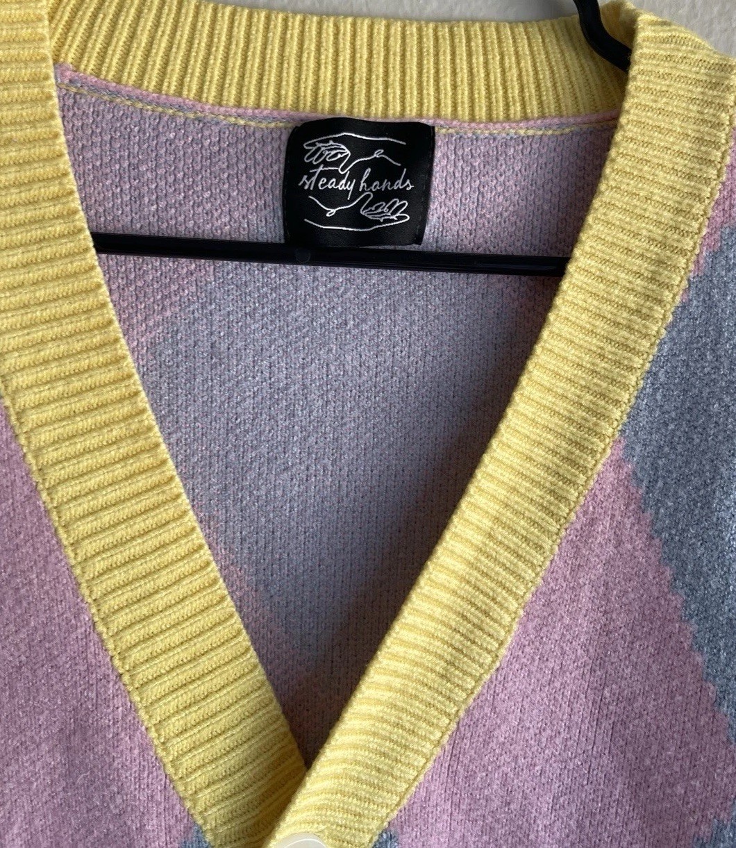 Steady Hands Howls Moving Castle Argyle Cardigan Pink/Yellow Women’s Sz M/L