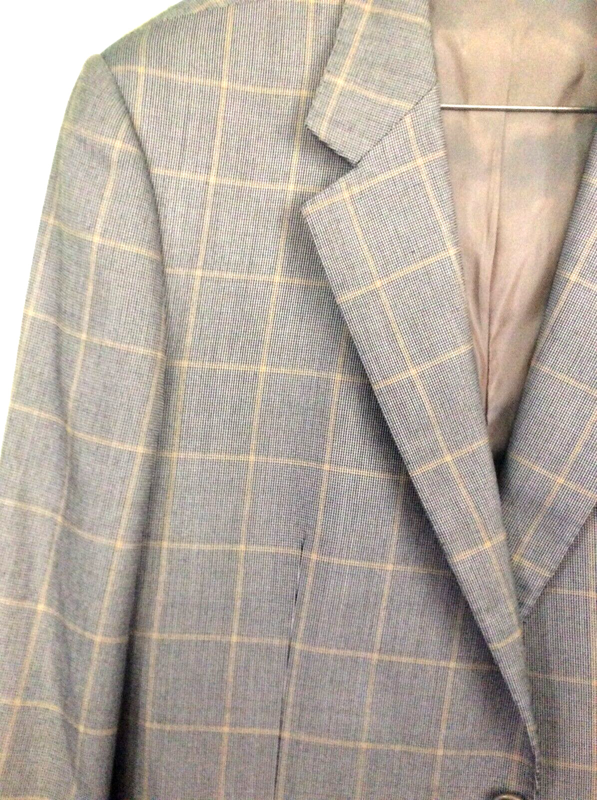 MENS SZ 44 R E. THOMAS COAT SUIT JACKET SMOOTH Checks on Gray Wool Silk