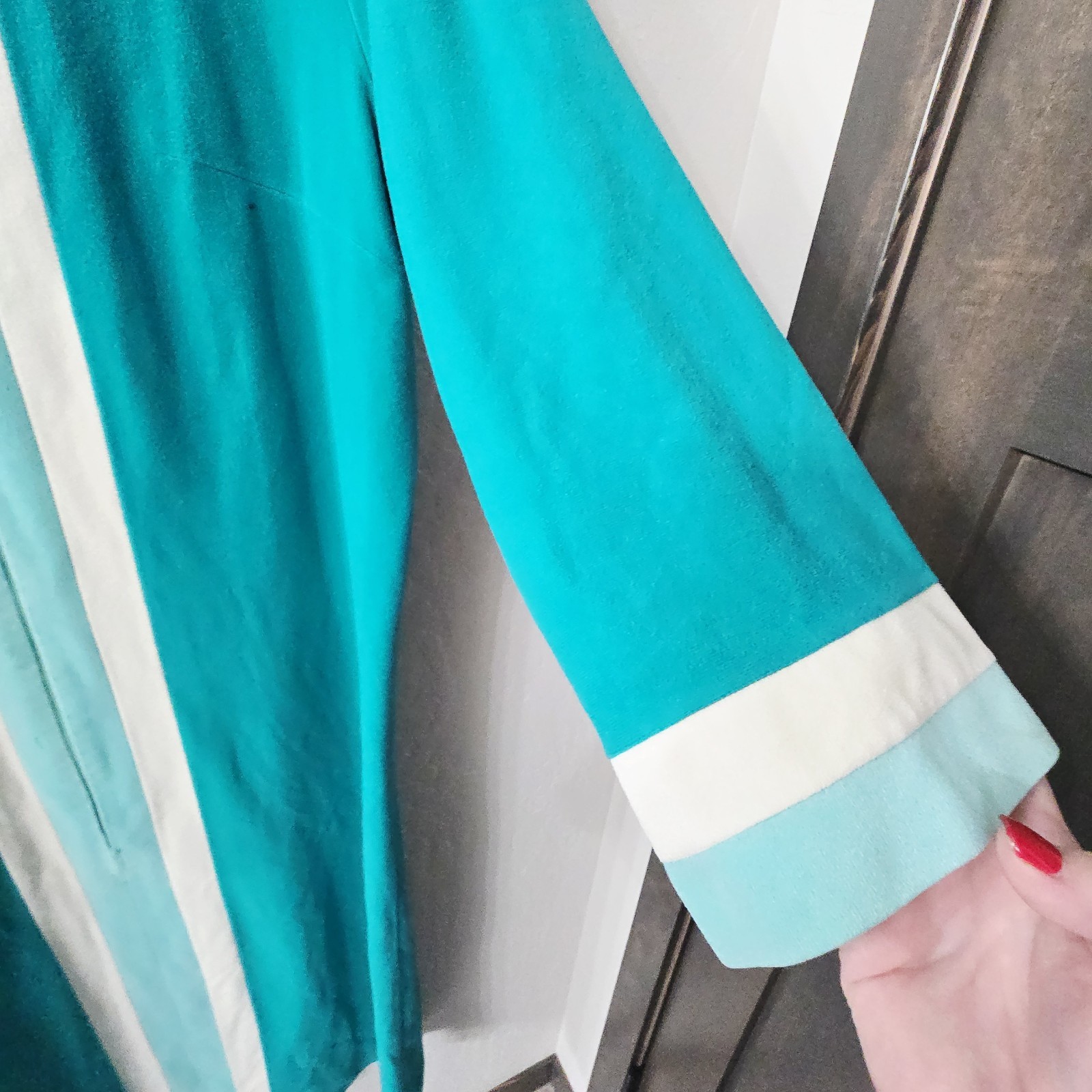 Vtg Vanity Fair Velour Jade Green House Coat Bathrobe Robe Pockets Long ZIPPER
