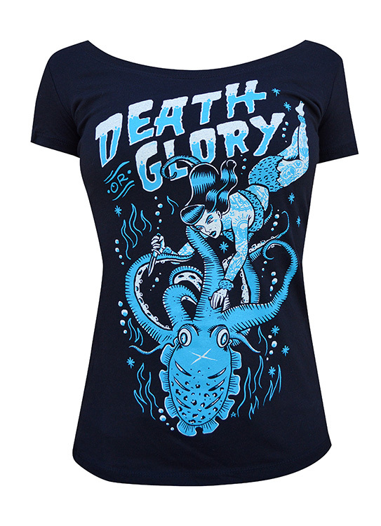 Black Market Art Death or Glory Women Bikini Girl Octopus Tattoo Tee Shirt S-2XL