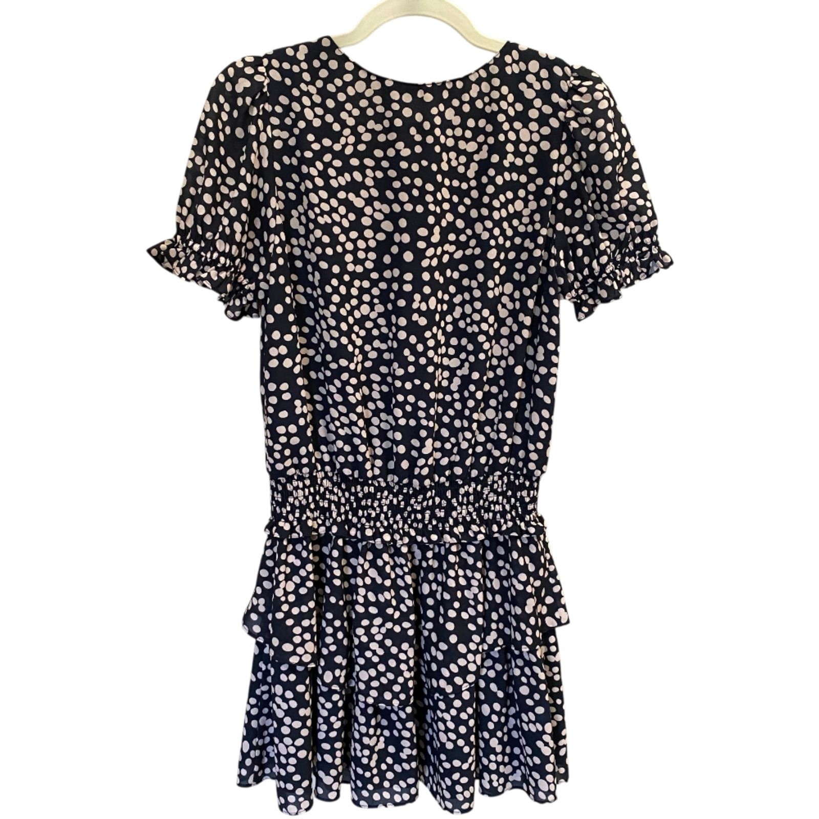 Amanda Uprichard Velma Black & White Polka Dot Ruffle Smocked Mini Revolve Med.