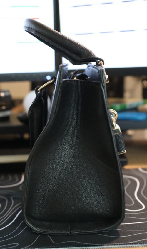 ALDO Black Satchel Top Handle Bag Zip Closure Gold Hardware Detachable Strap