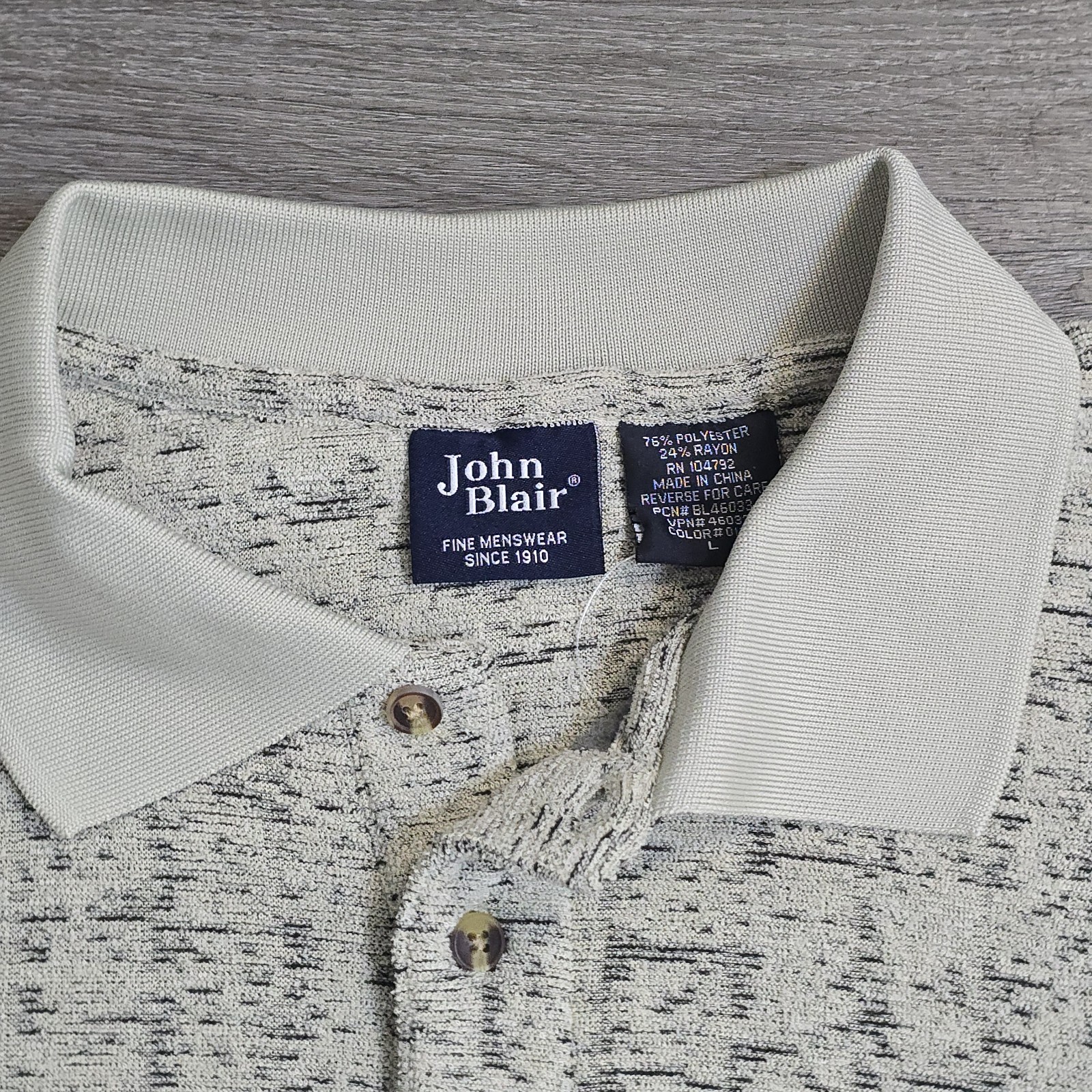 John Blair Fine Menswear Marble Knit Polo Shirt 1/4 Button Collared SoFt Lined L