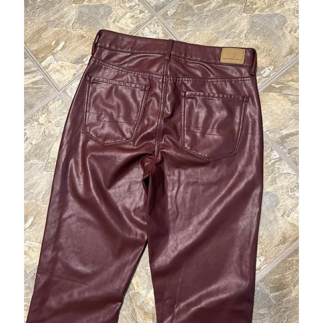 American Eagle Super High Rise Kick Boot Pants Women 10 Burgundy Faux Leather