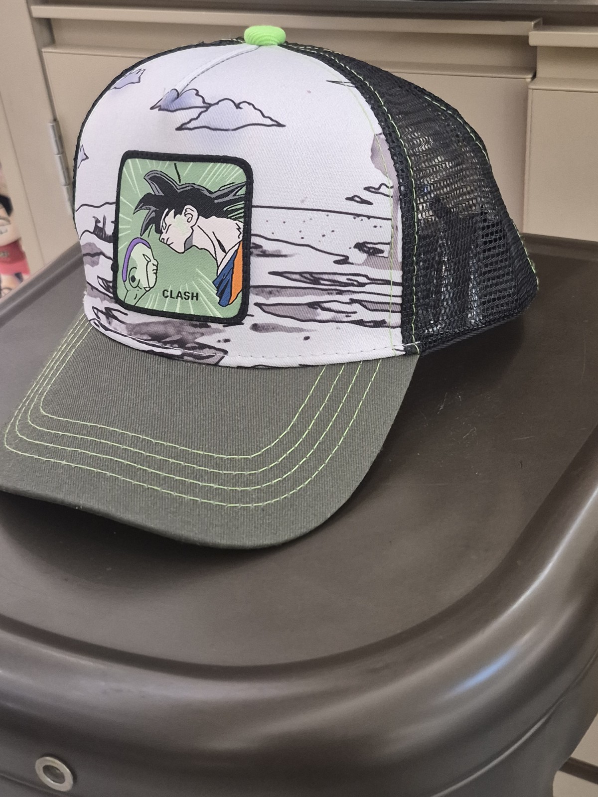 Anime Graphic Print Trucker Hat, Green/White/Black Mesh Back, One Size
