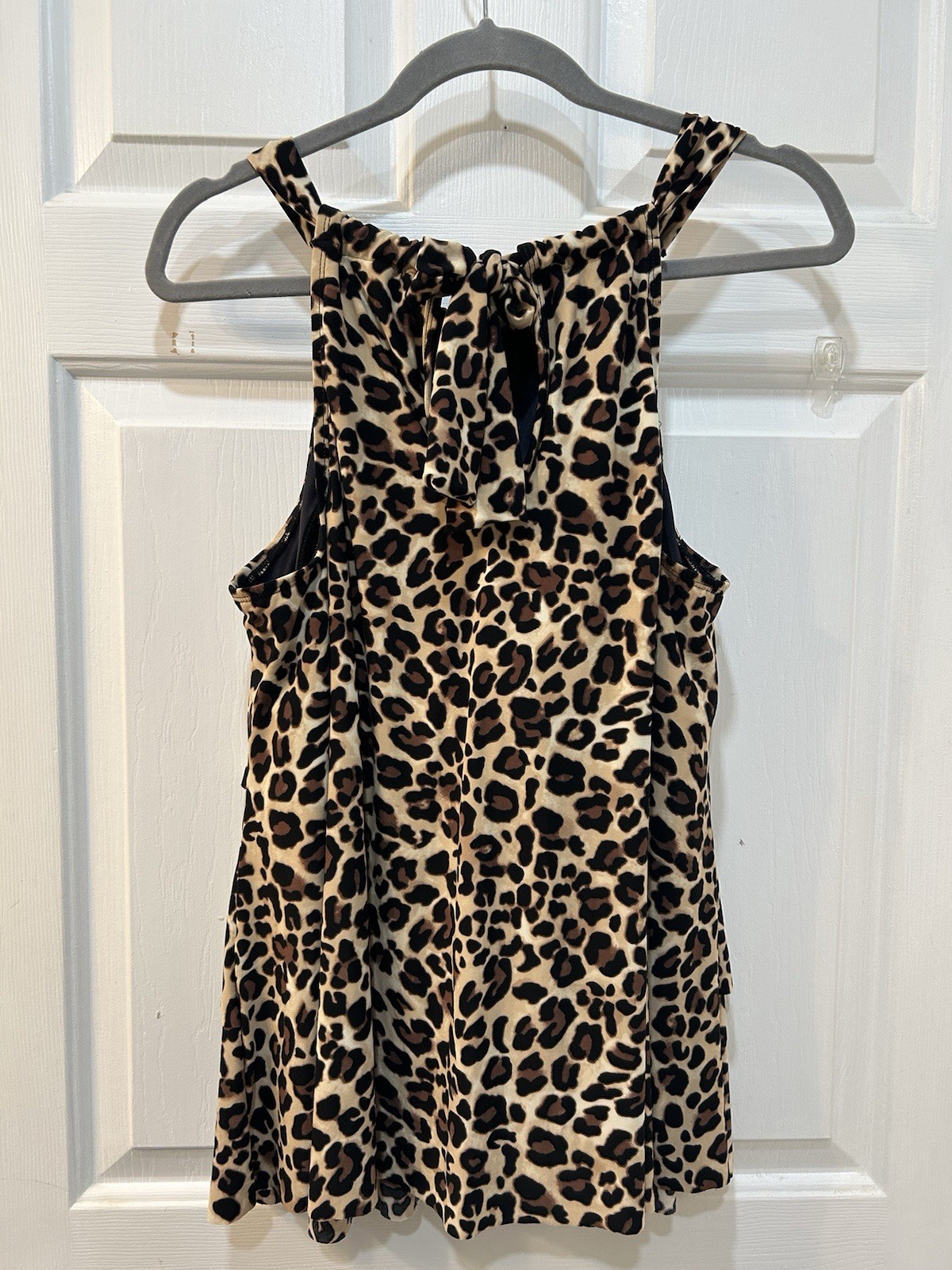 Dreamsuit by Miracle Brands Tiered Leopard Print Halter Swim Top Sz 14 Ruffled