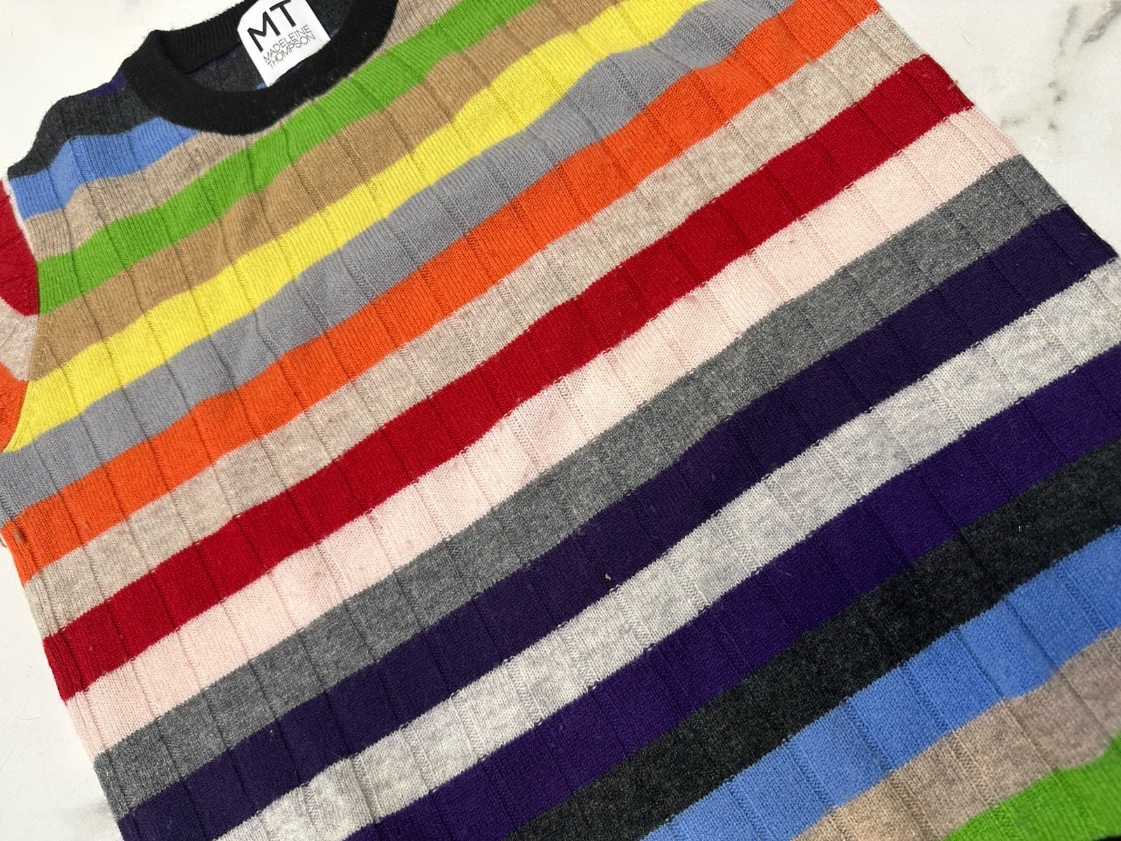 MADELEINE THOMPSON Women Elegant Striped Sweater Top Cashmere Wool XS