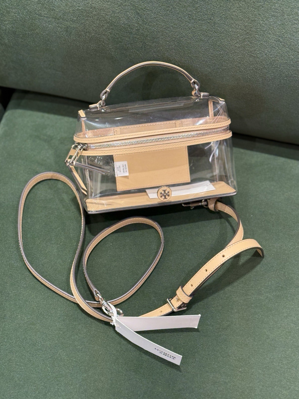 Tory Burch Rory Clear Vanity Bag 180145 Brushed Almond $445 new
