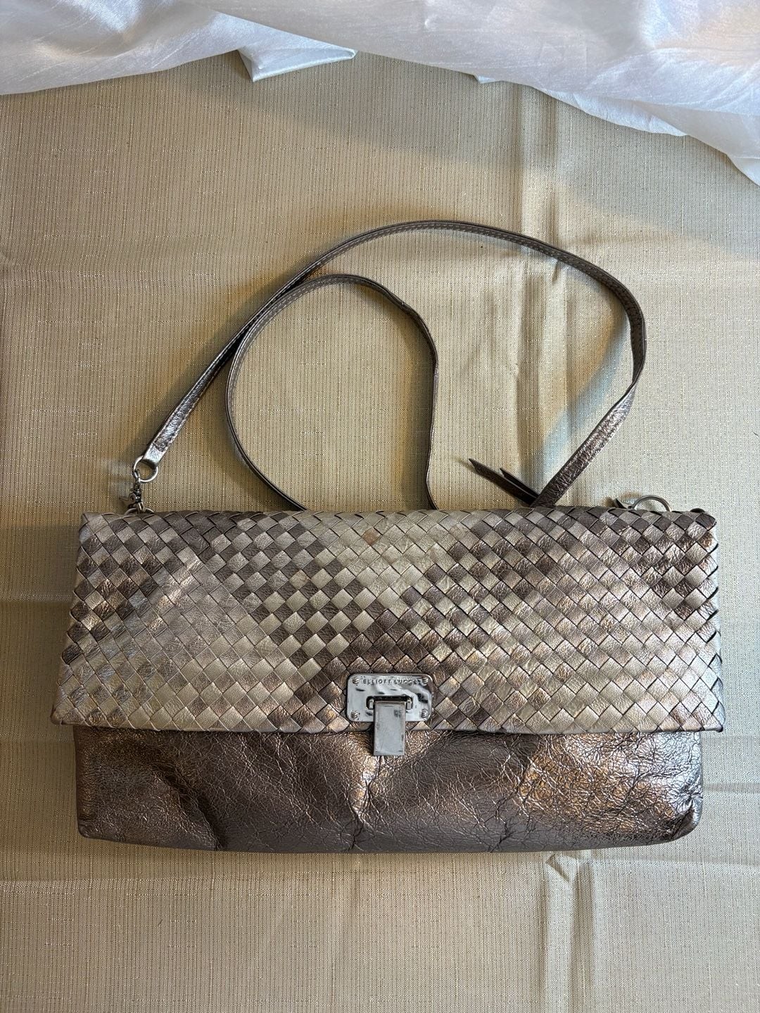 Elliott Lucca Metallic Woven Leather Foldover Crossbody Bag