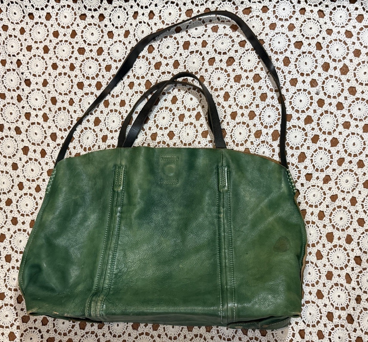 Old Trend Forest Island Green Tote Satchel Bag Purse Distressed Leather Boho