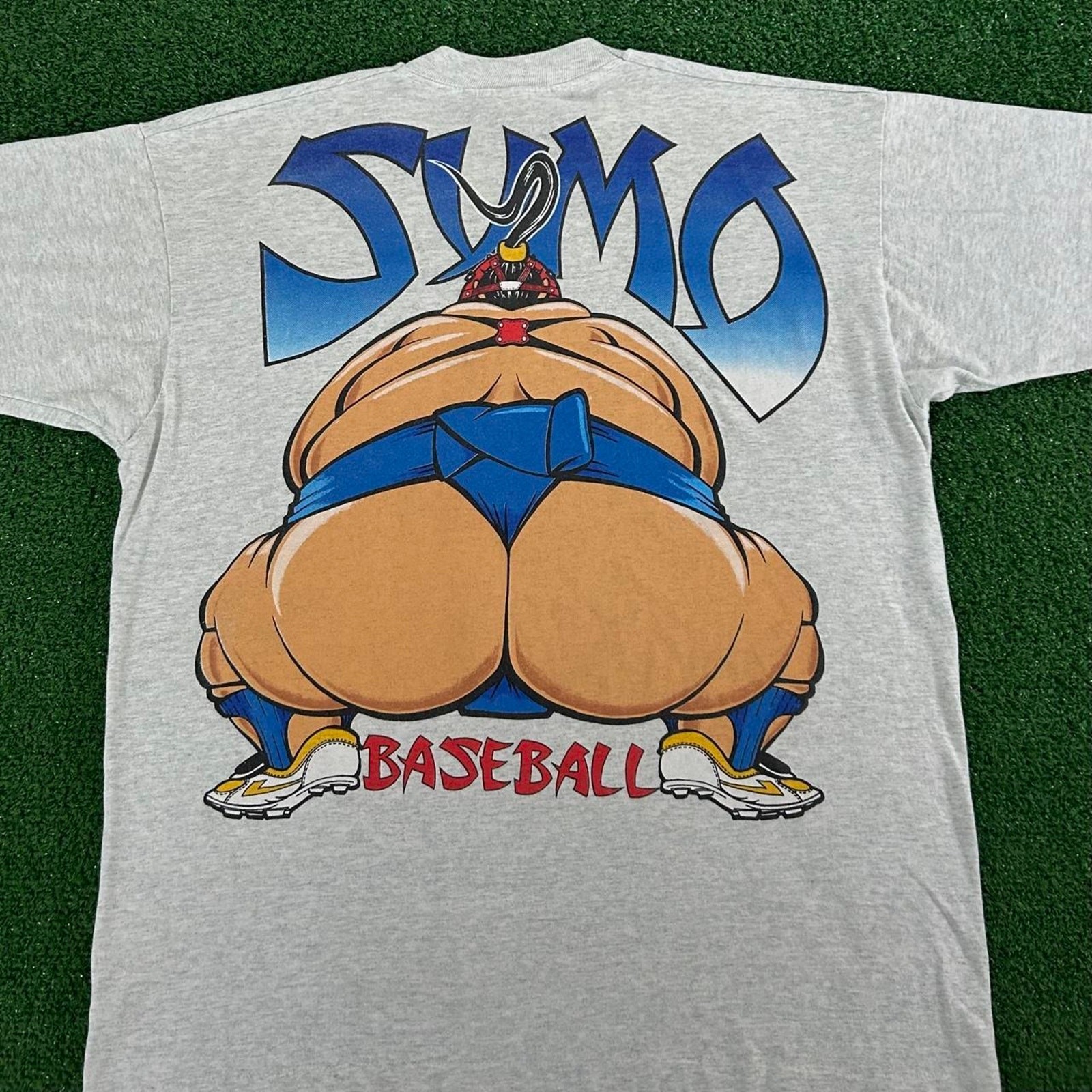 Vintage 90s Sumo Baseball Cartoon Parody Graphic Tshirt Size XL Single Stitch