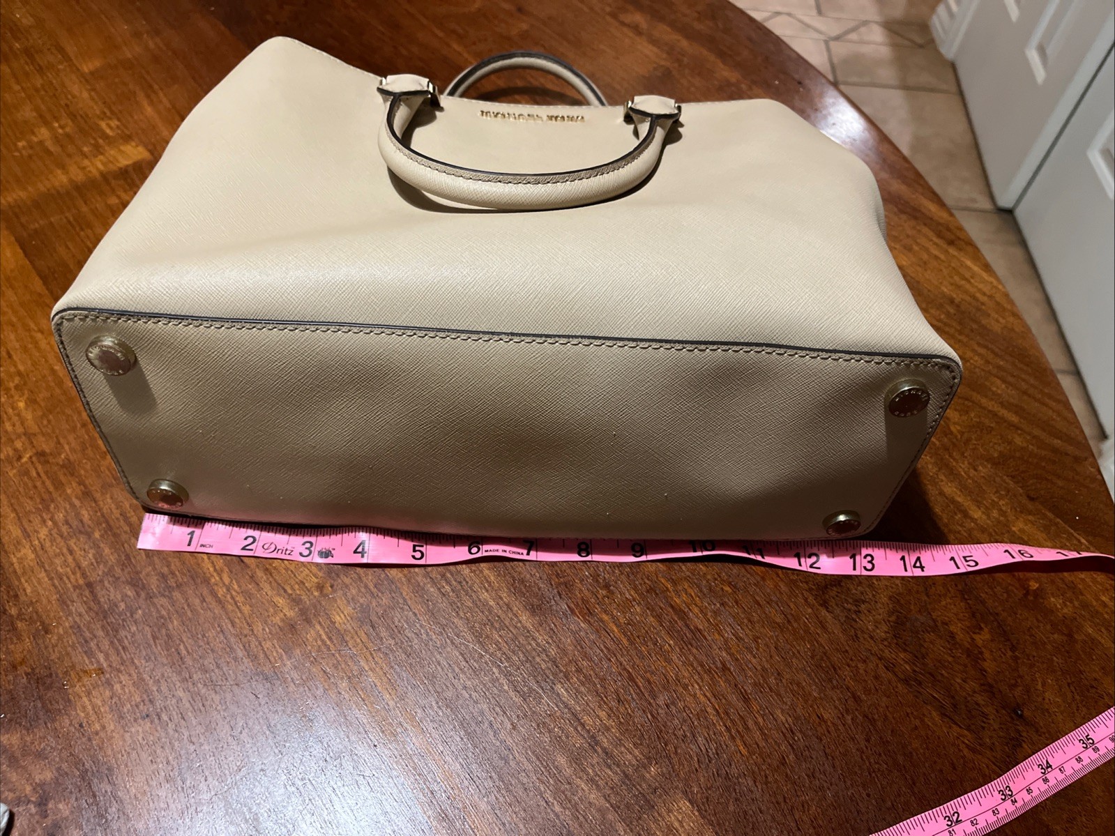 Michael Kors Savannah Medium Saffiano Taupe Satchel Leather Handbag*READ