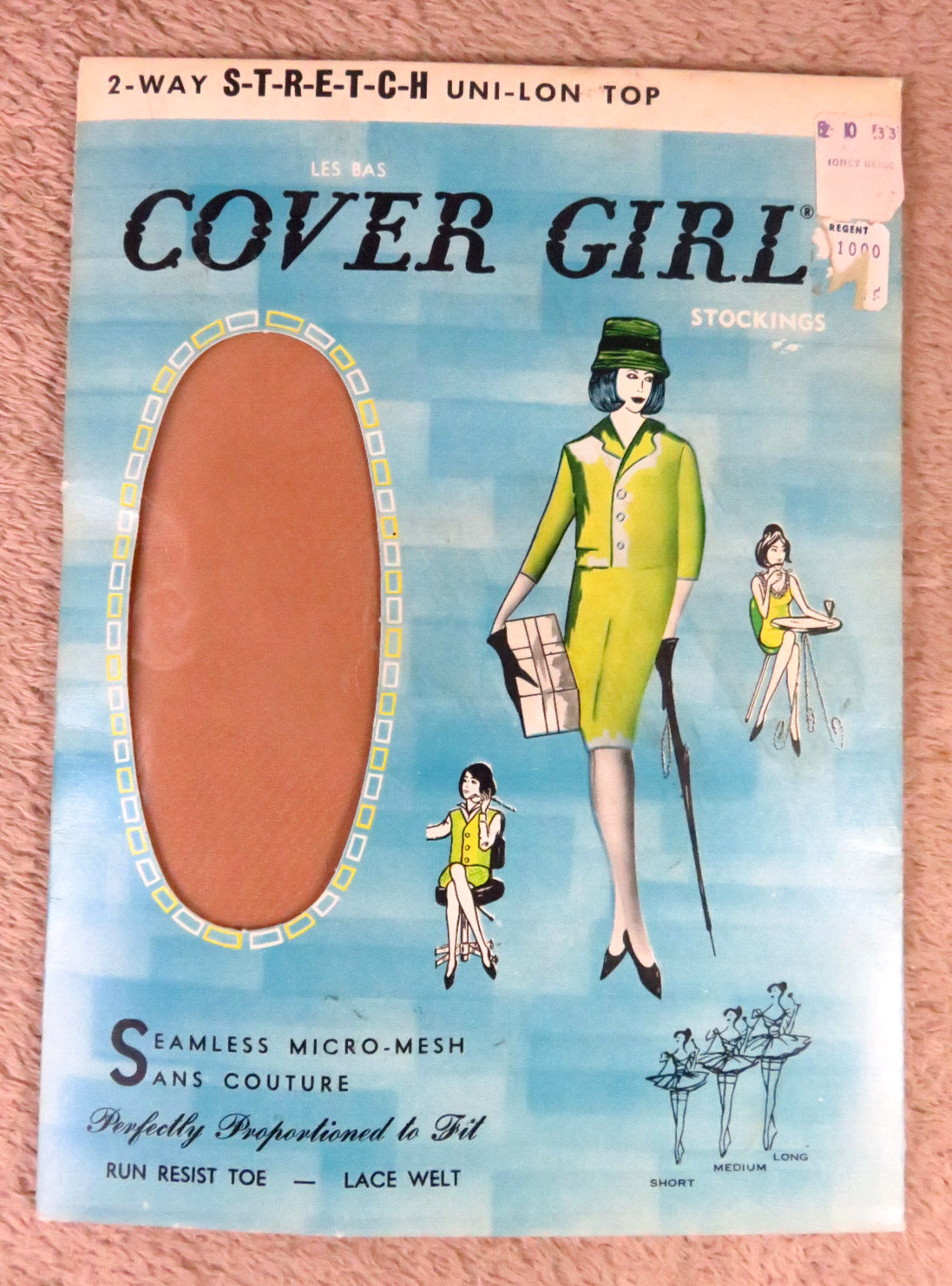 Vtg COVER GIRL Seamless 100% Nylon Stockings Hosiery HONEY BEIGE Sz 10 / 33″