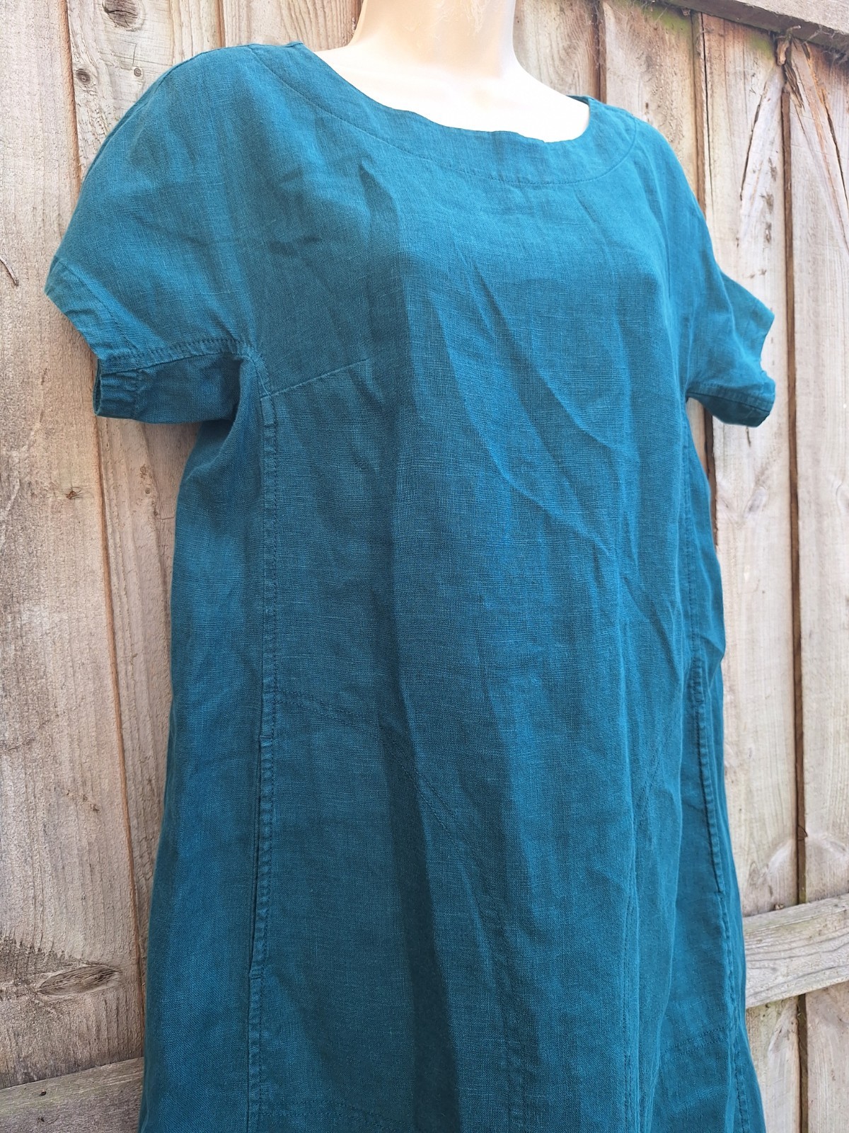 Seasalt Boxy Loose Fit Linen Teal Blue Green Shift Primary Dress UK 8 EU 36 US 4