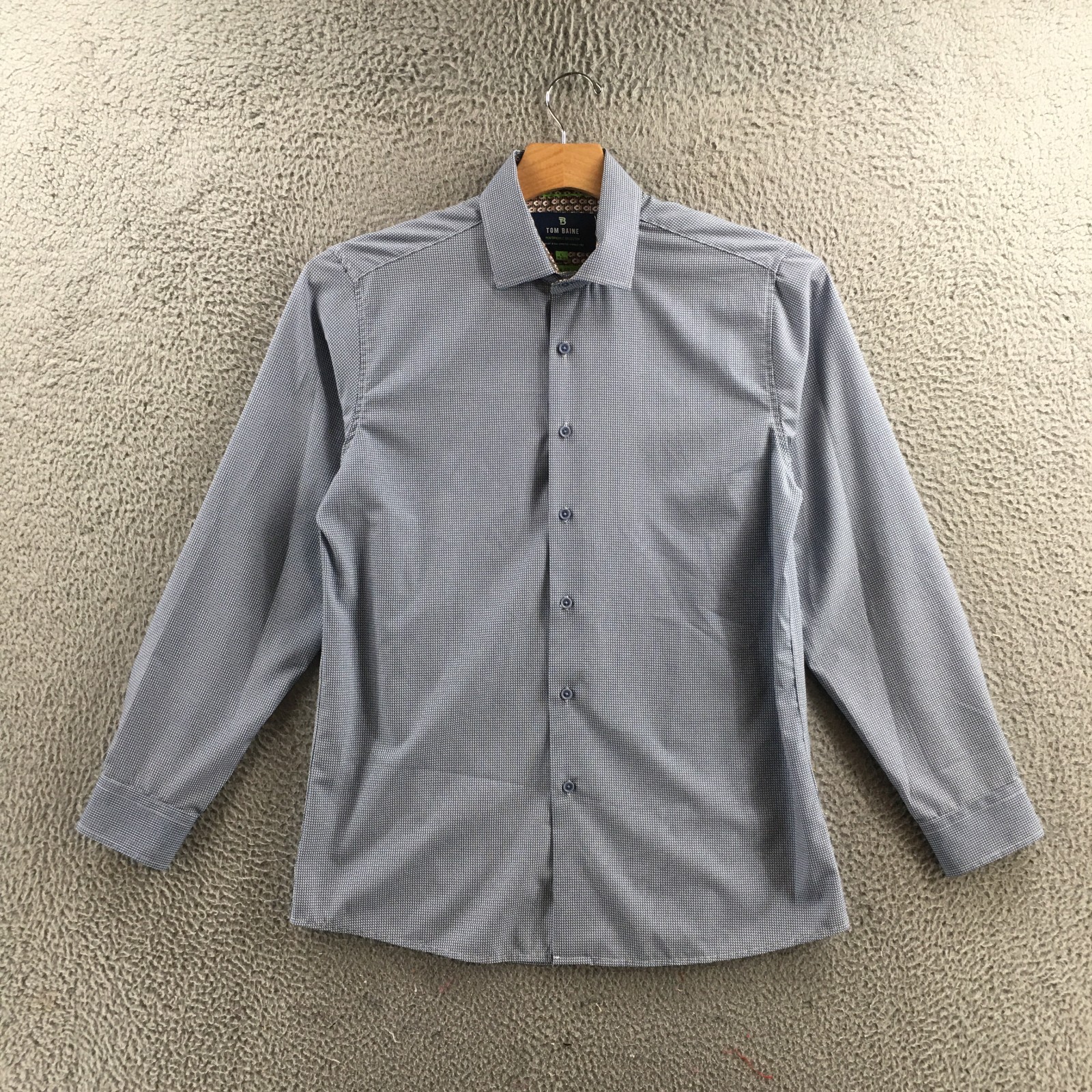 Tom Baine Slim Fit Button Up Dress Shirt Mens L Blue Long Sleeve Collared Casual