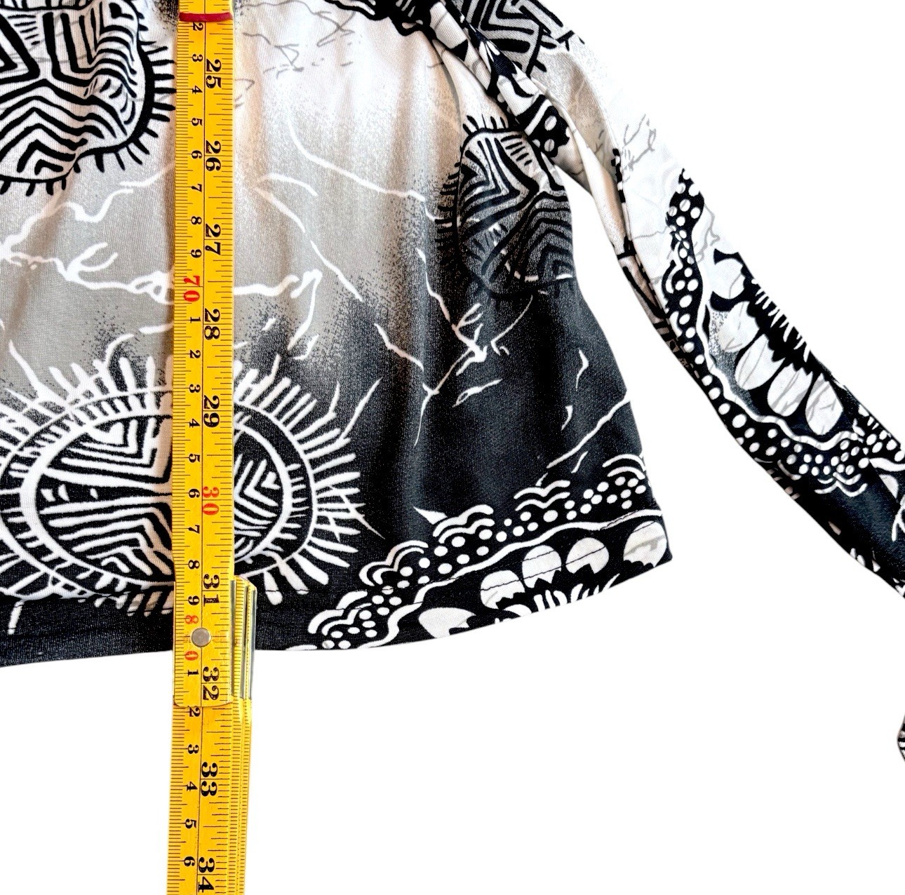 Nico LA Womens Dolman Batwing Top Size 8 Black White Boho Mandala Tie Waist NWT
