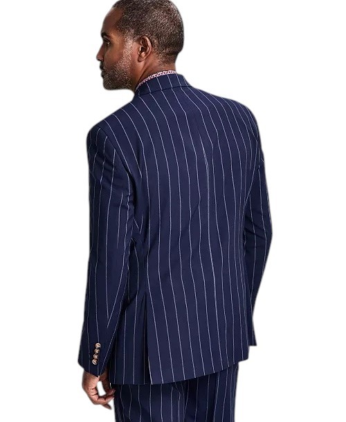 Tayion Men’s Pinstriped Double-Breasted Suit Jacket Blazer 38 R Navy Blue