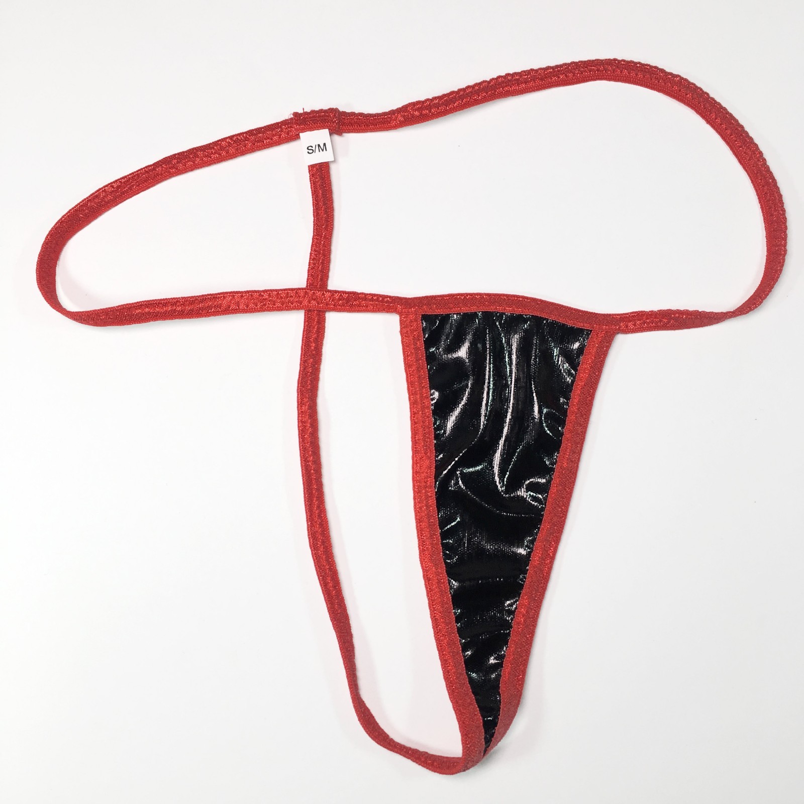W801V Black PVC String Thong Black Womens Ladies