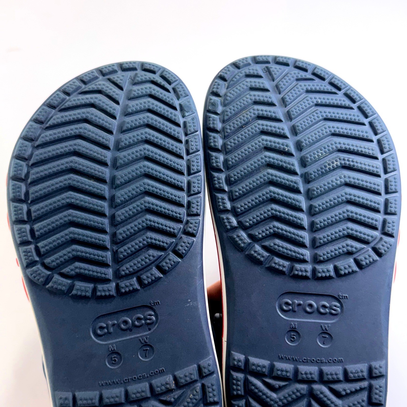 Crocs Bayaband Clogs Mens 5 Womens 7 Blue Red White Slip On Unisex Comfort Shoes