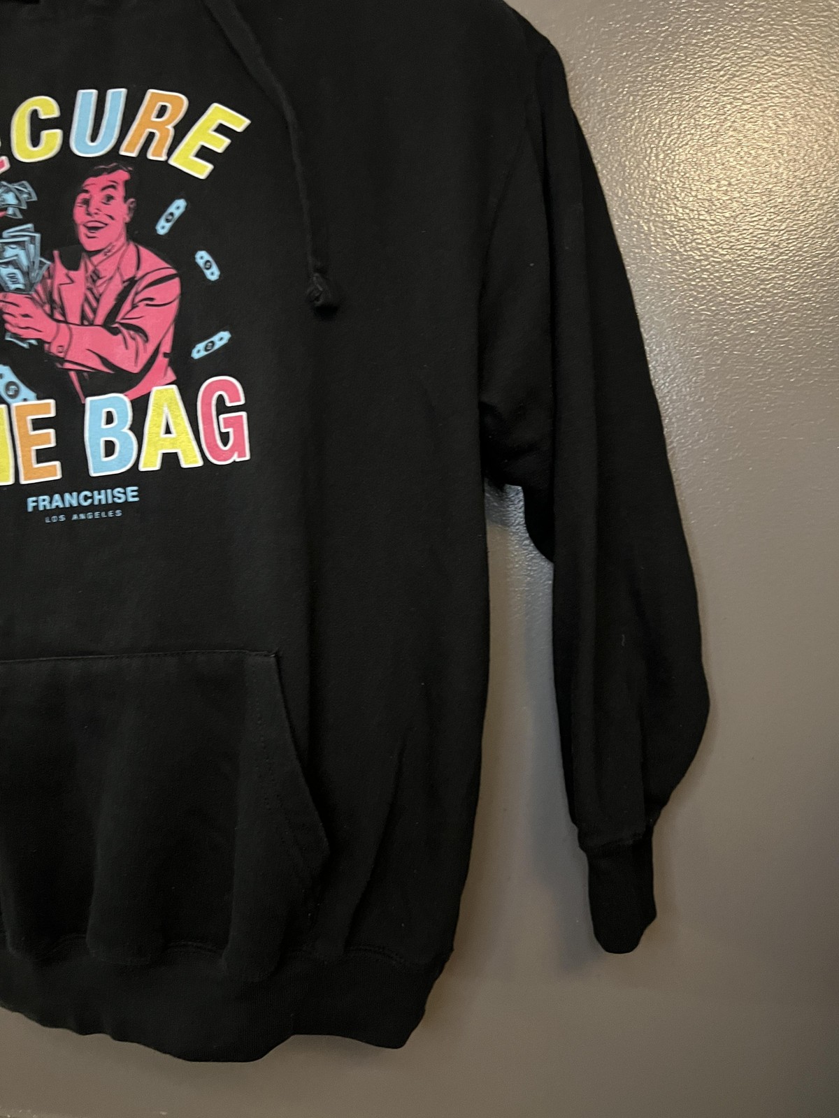Franchise Los Angeles Hoodie Mens Medium Black Secure The Bag Graphic Pullover