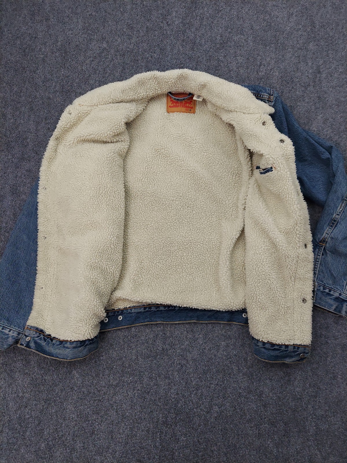 Levis Sherpa Lined Denim Jacket Mens XL Blue Trucker Jean Snap Front Western