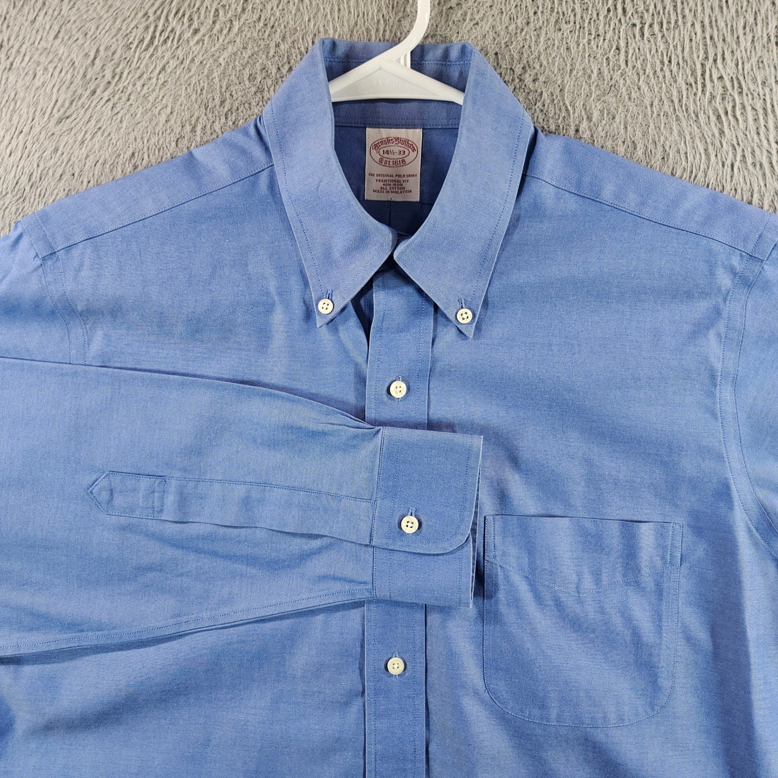 Brooks Brothers Mens 14.5-33 Blue Non-Iron Traditional Fit Oxford Dress Shirt