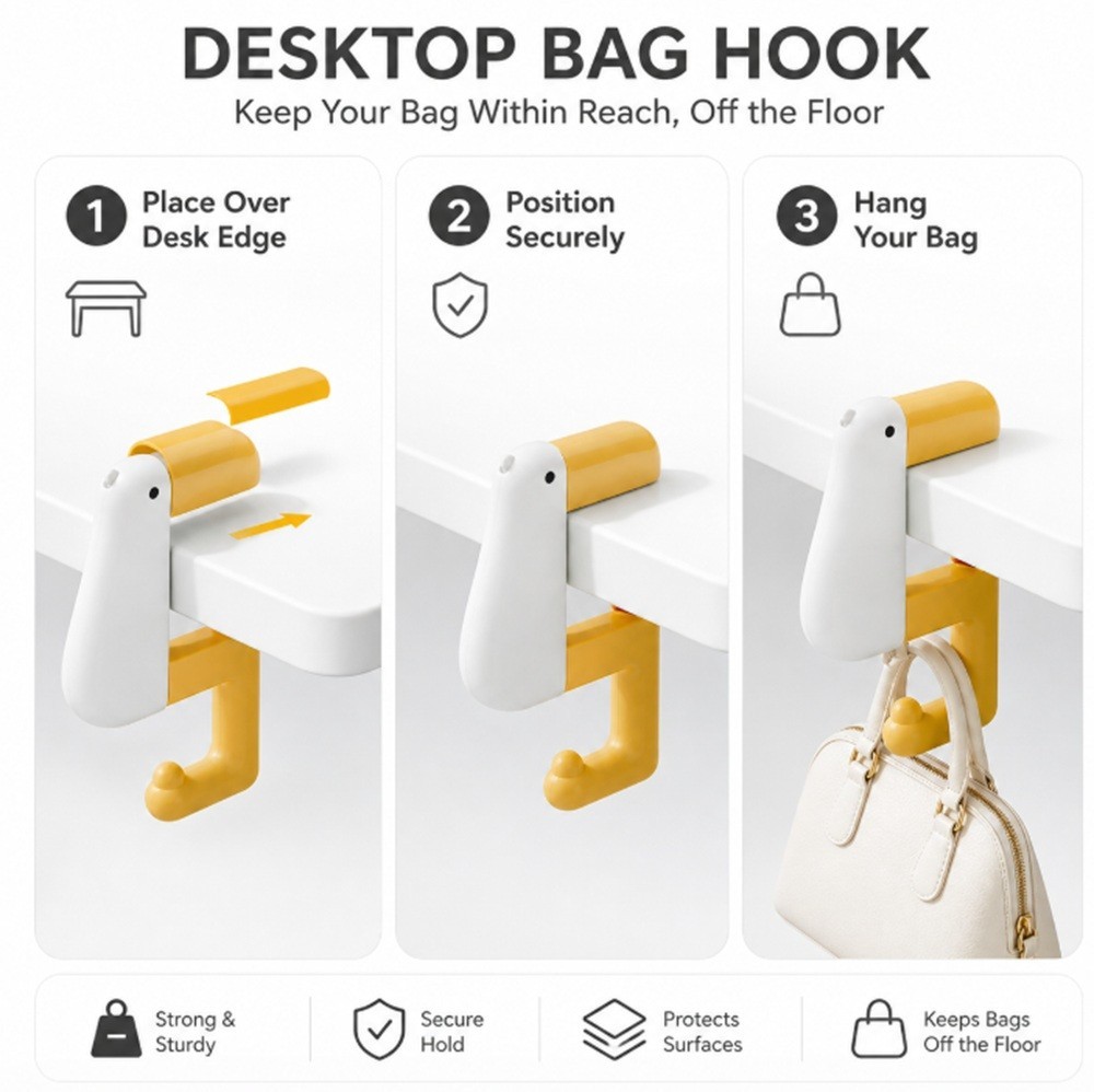 3-Pack Foldable Non-Slip Bird Purse Hook – Compact Table & Travel Bag Hanger