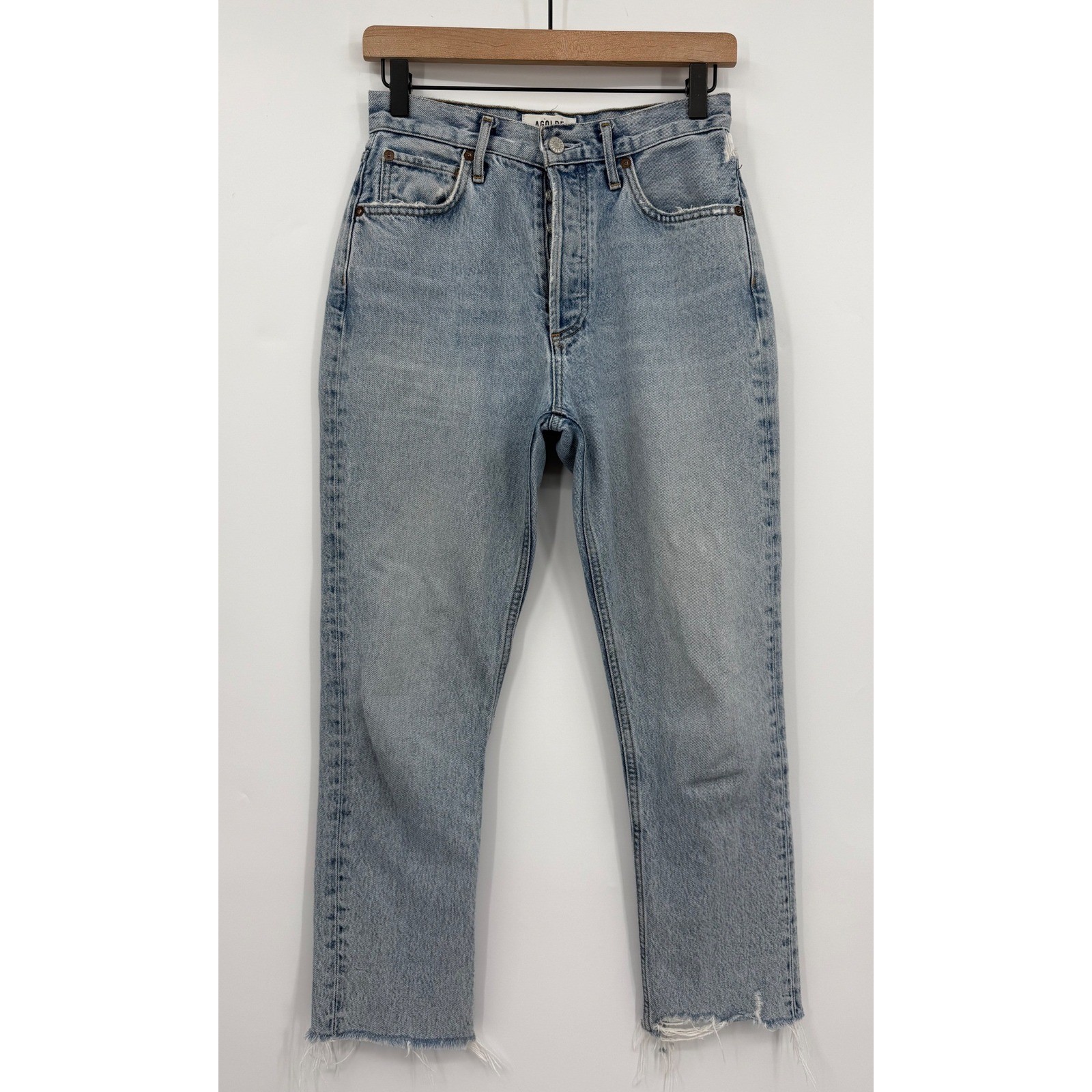 AGOLDE Jeans Womens 25 Blue Riley Crop Light Blue High Rise Straight Raw Hem