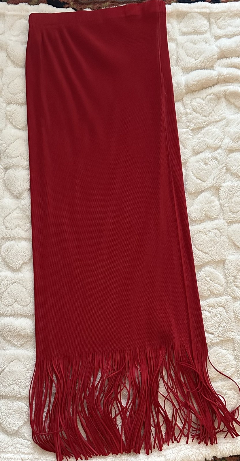 Pleats Please Issey Miyake Red Fringe Skirt