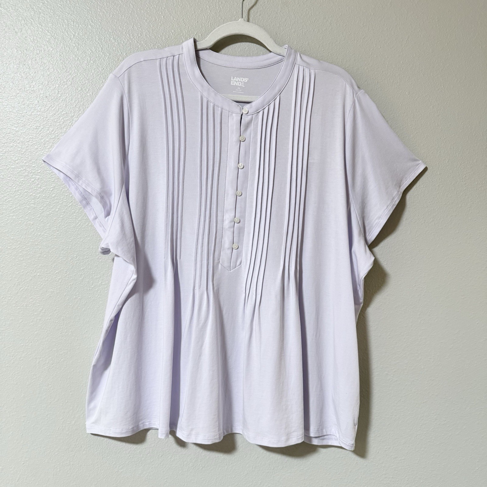 NWT Lands’ End Women’s Lilac Lightweight Jersey Button Pintuck Front Top Size 2X