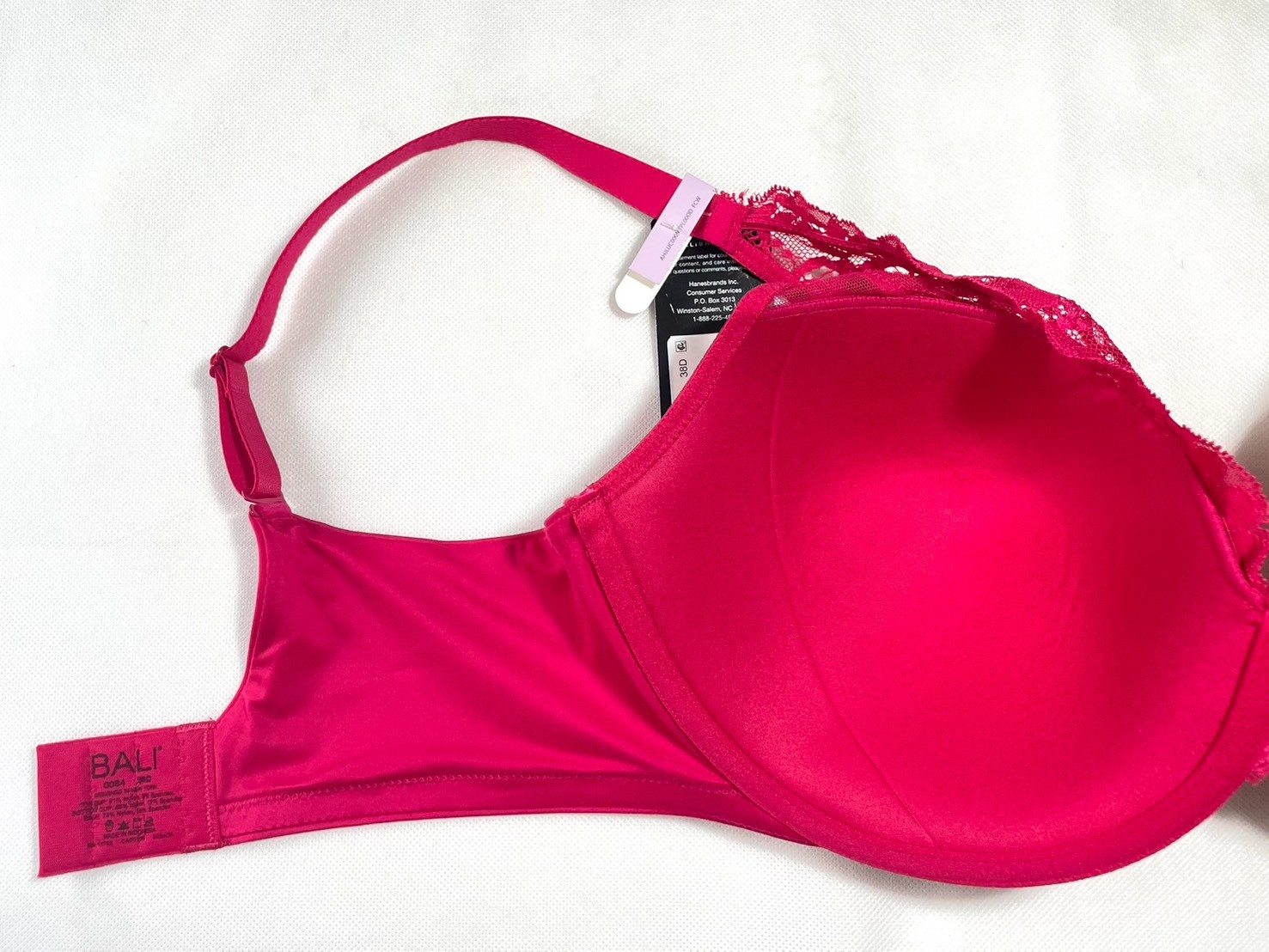 NWT Bali Women’s 38D One Smooth U Comfort Stretch Lace Bra DF0084 Scarlet Berry