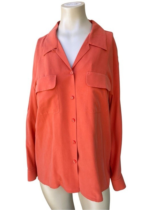 Lady Hathaway Salmon Silk Button Down Shirt-Pockets Sz Med