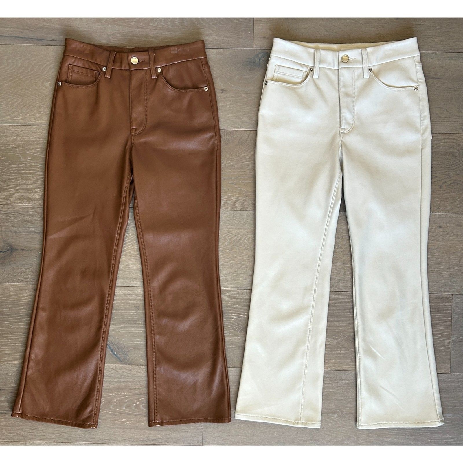 Good American Faux Leather Pants Lot of 2 Women’s Size 2/26 Brown & Cream/White