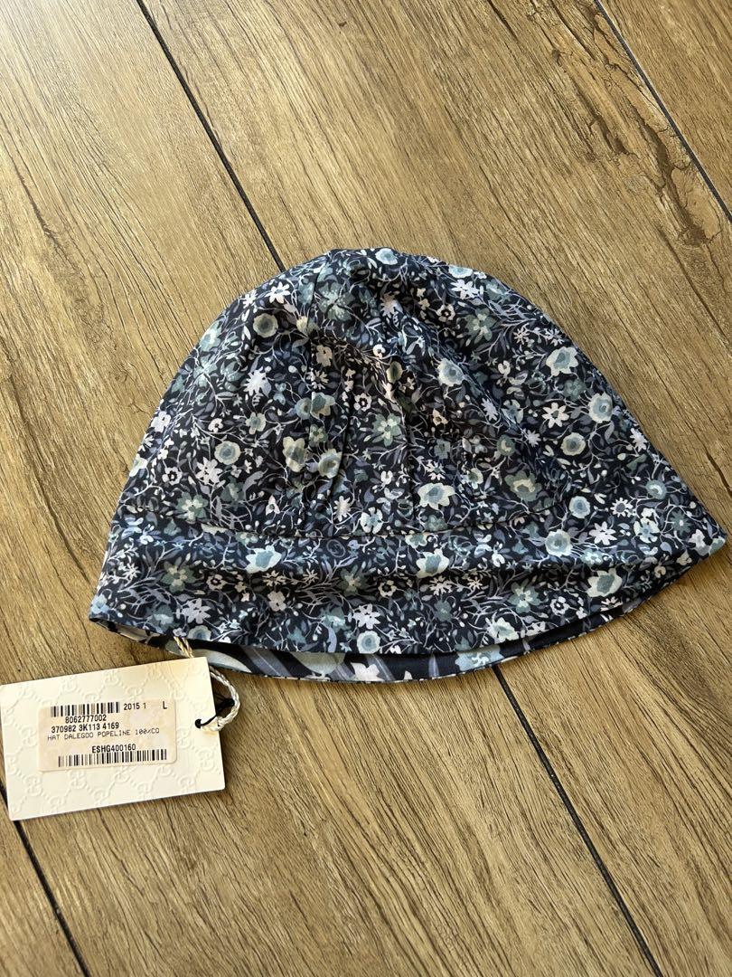 GUCCI Baby Beanie Reversible 100% Cotton Navy Flower Size: L 50cm/ 19.7 in.