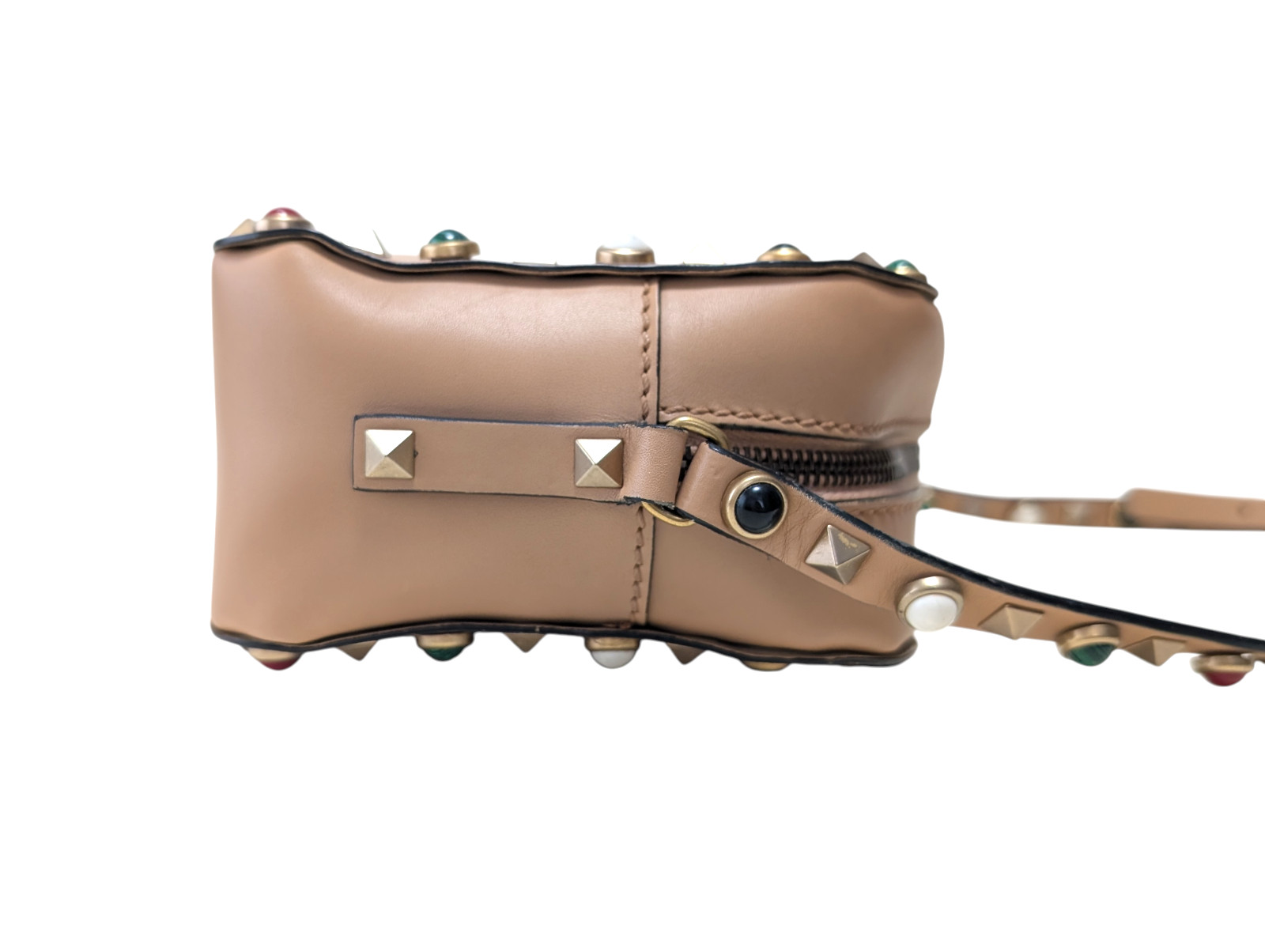 Valentino Garavani Shoulder Bag Purse Rock Studs Leather Beige