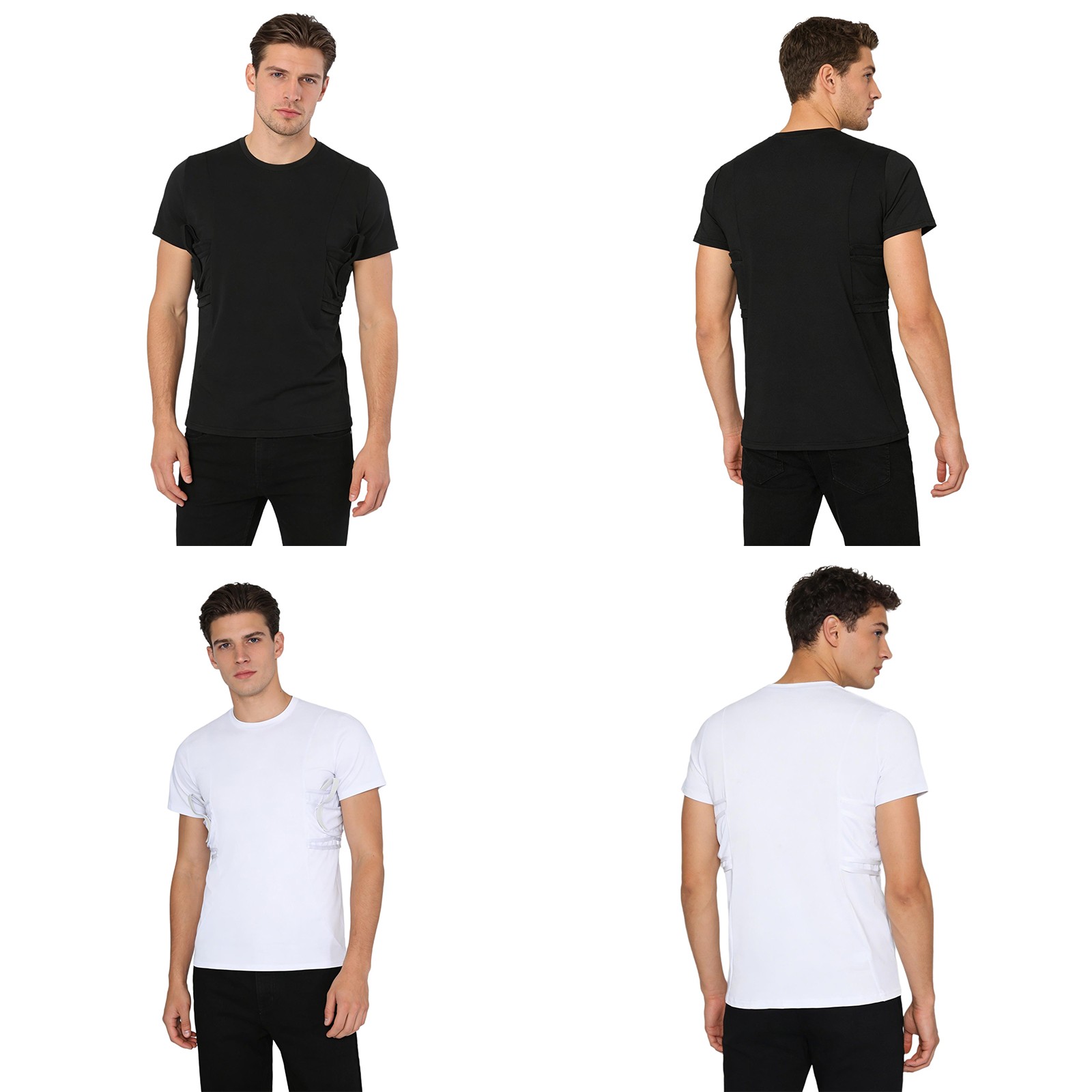 US Men Concealed Carry Shirt Stretchy T-shirt Pockets Moisture Wicking Sport Top